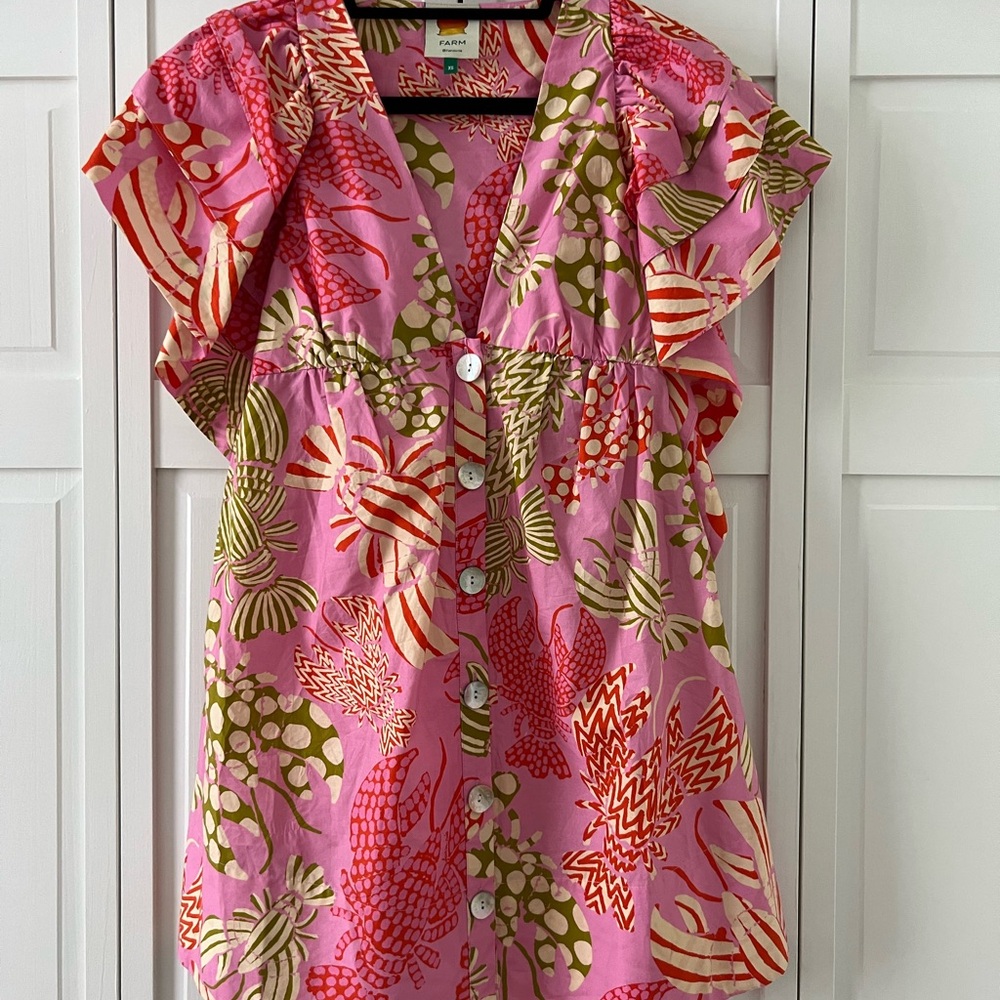 Farm Rio Lobster Floral Pink Dress Rare! - Picture 2 of 2